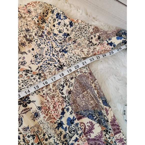 Knox Rose Women's Multicolor Paisley Boho Faux Wrap Long Sleeve Blouse Size L - Picture 5 of 6